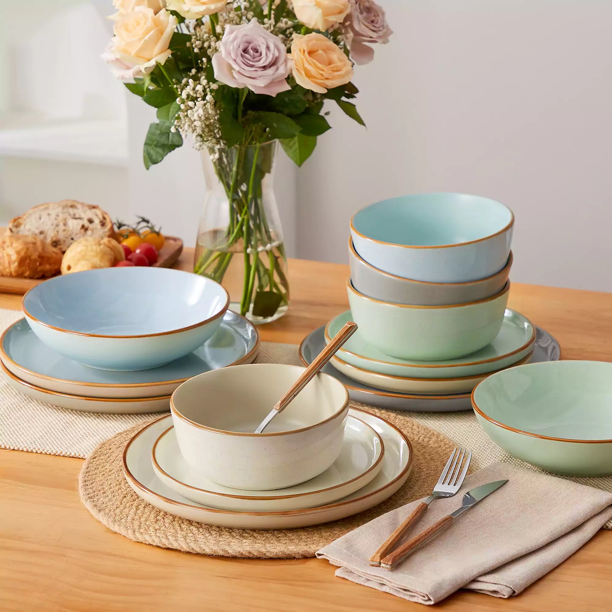 Mikawi Set di stoviglie in gres da 12 pezzi - Prairie linea elegante in