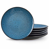 Farmhouse Blue Bubble Stoneware Dinner Plates Set of 6 with Reactive Glaze-vancasso