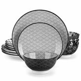 Asian Inspired Japanese Style Haruka 12 Piece Porcelain Dinnerware Set with Bowls-vancasso