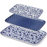 Selene serving platters Set A on dining table with assorted appetizers - fresh fruits - and pastries for elegant entertaining
