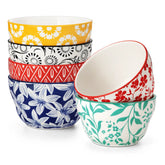 Selene porcelain vibrant dessert bowls set of 6 indigo yellow crimson floral tablescape with dinnerware accents