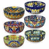 The Simi Set of 6 Double-Sided Stoneware Bowls by vancasso features a stylish boho chic design in assorted colors