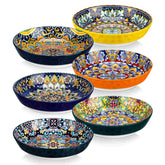 Boho Chic Simi Porcelain Pasta Bowls Set of 6 with Vibrant Pattern-vancasso