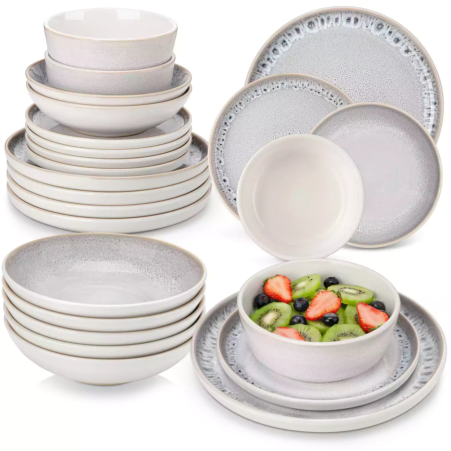 Snow 24-teiliges Steingut-Set – Mediterran inspiriertes Geschirrset für 6 Personen