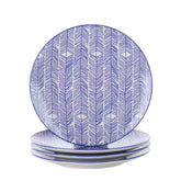 Porcelain dinner plates set of 4 with classic Japanese indigo stripe patterns, featuring assorted designs, ideal for serving steak.