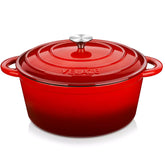 Velaze Six and a Half Quart Enameled Cast Iron Dutch Oven Ideal For Roasting Stewing With A Lid For Superior Heat Retention - Red