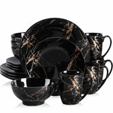 Lovecasa 16-Piece Gold Splash Dinnerware Set Combining Elegance And Functionality For Any Dining Occasion - Black