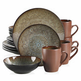 Bubble 16 Piece Stoneware Dinnerware Set With A Modern Textured Design - Perfect For Elevating Everyday Meals - Brown