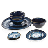 Starry 11-Piece Dinnerware Set with Oval Plates - Bowls - and Serving Dishes in Blue Reactive Glaze-vancasso
