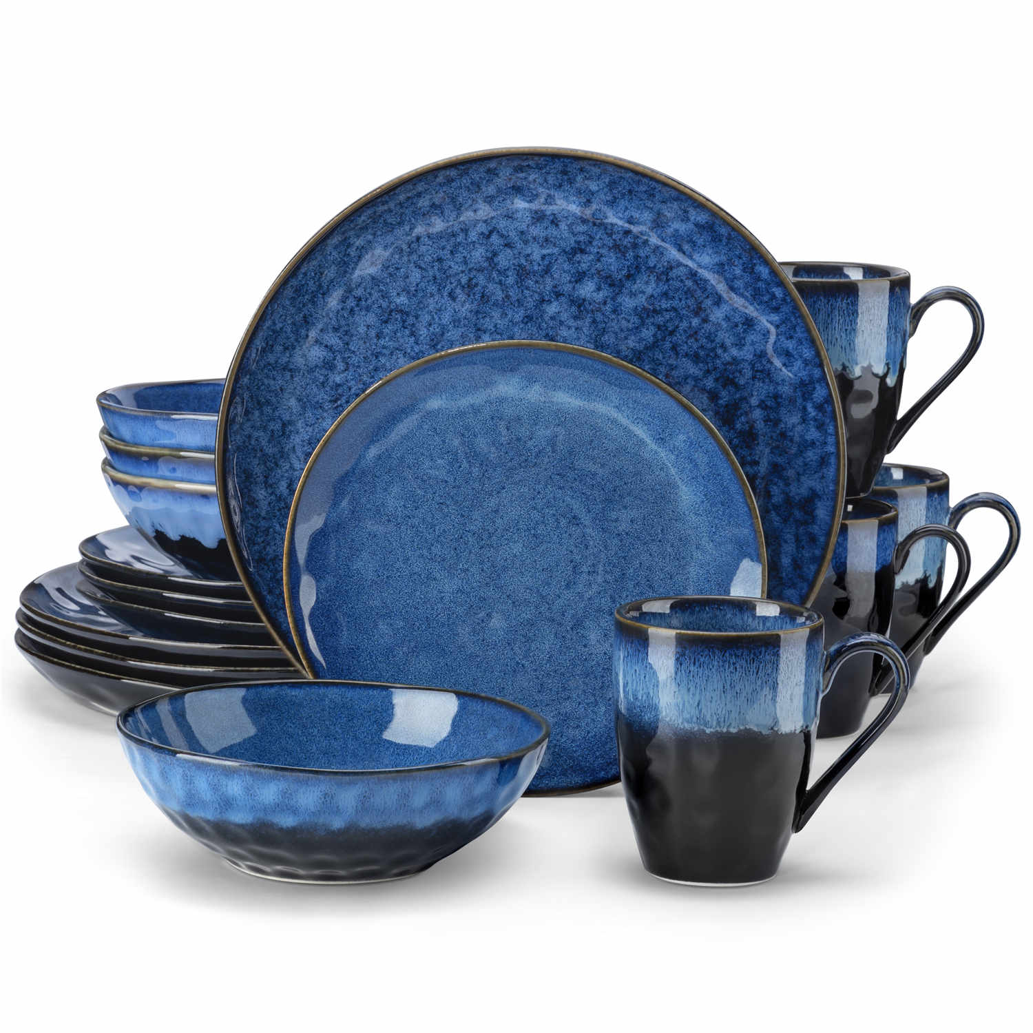vancasso 16-Piece Blue Pattern Porcelain Coffee Mugs Dinnerware