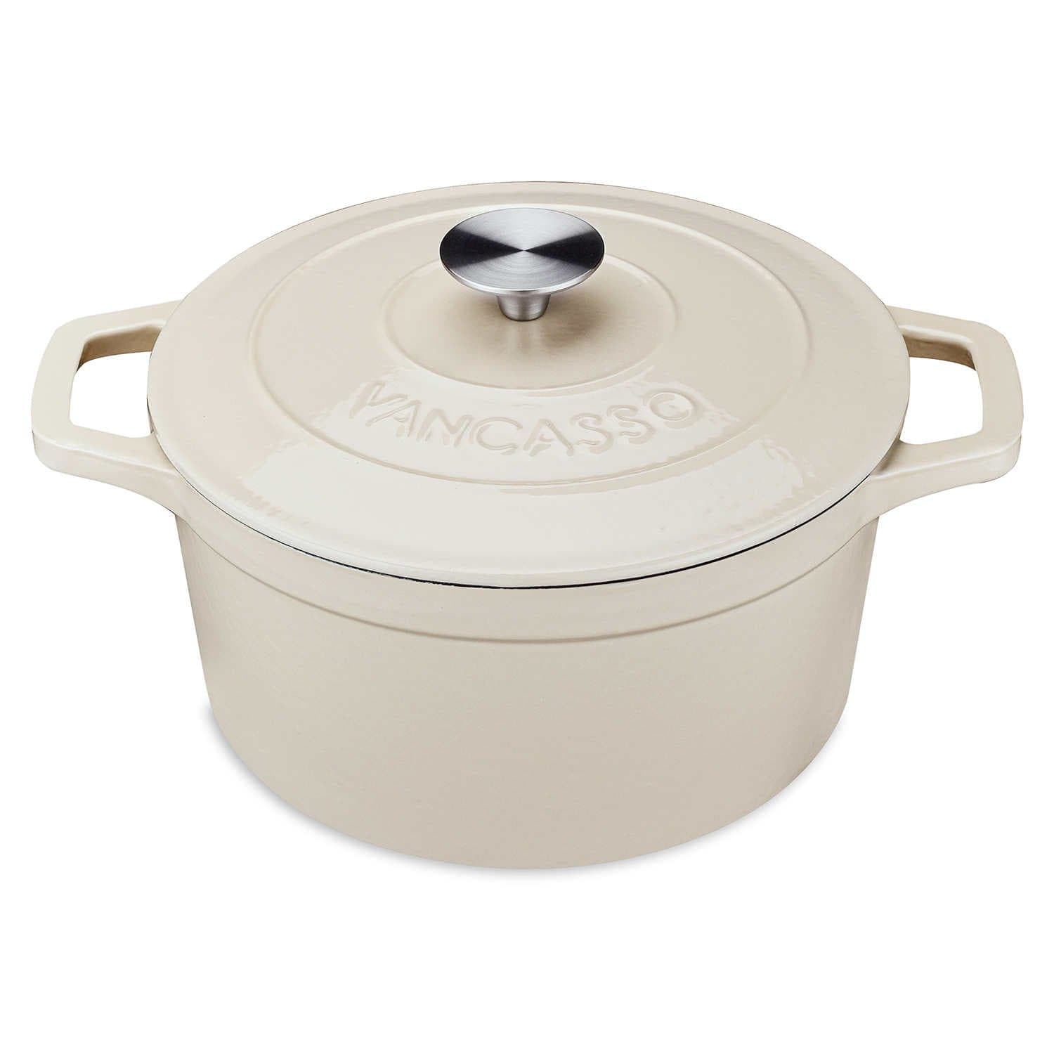 Overmont Forno olandese in ghisa smaltata - Pentola con coperchio ricettario e presine in cotone Overmont Forno olandese in ghisa smaltata - Pentola con coperchio ricettario e presine in cotone