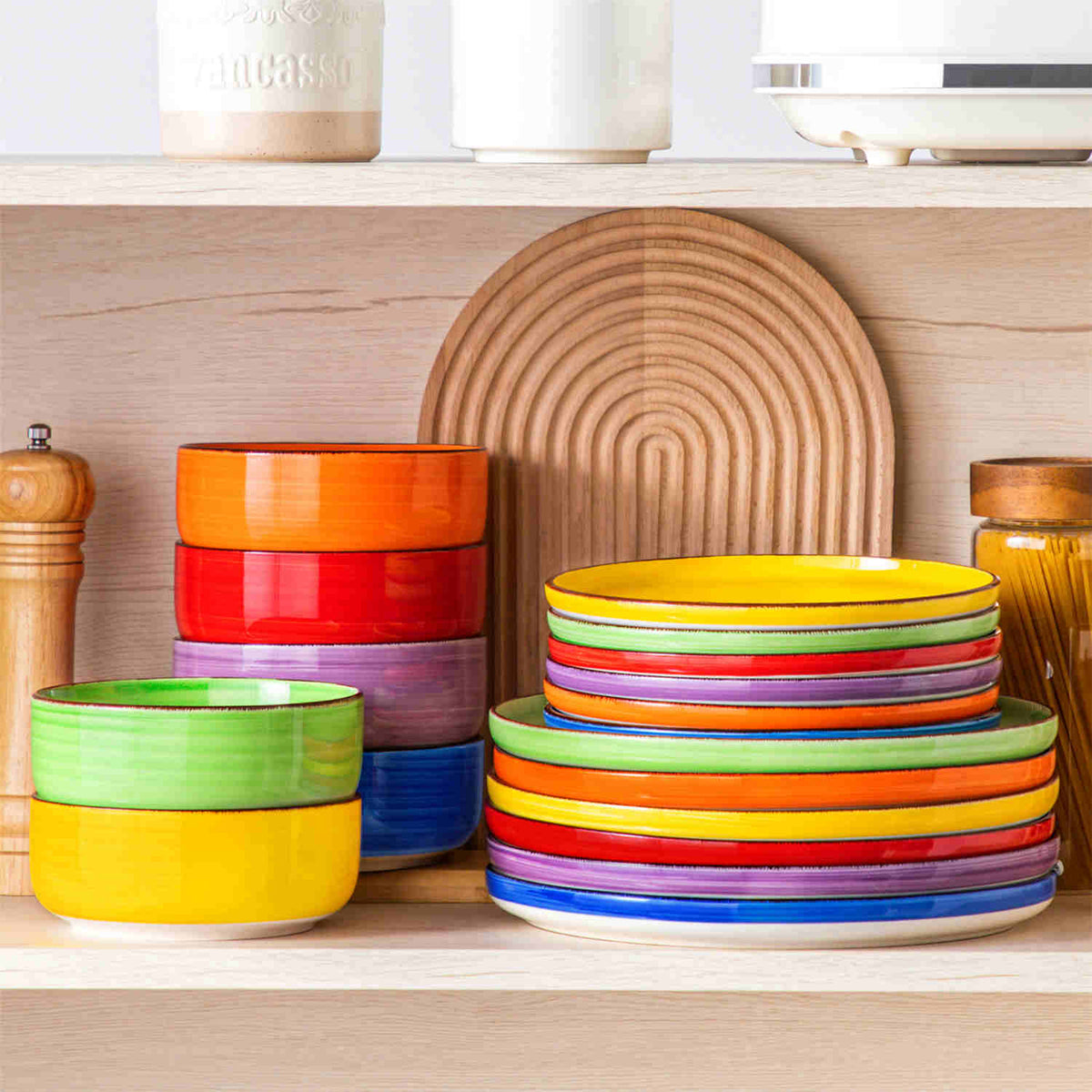 vancasso Vintage Flat Round Bonita 18-Piece Stoneware Dinnerware Set in Multicolor