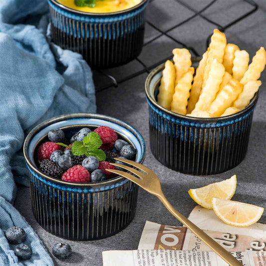 vancasso 8oz ramekins, set of 6 oven-safe ceramic dishes for individual desserts and dipping sauces.