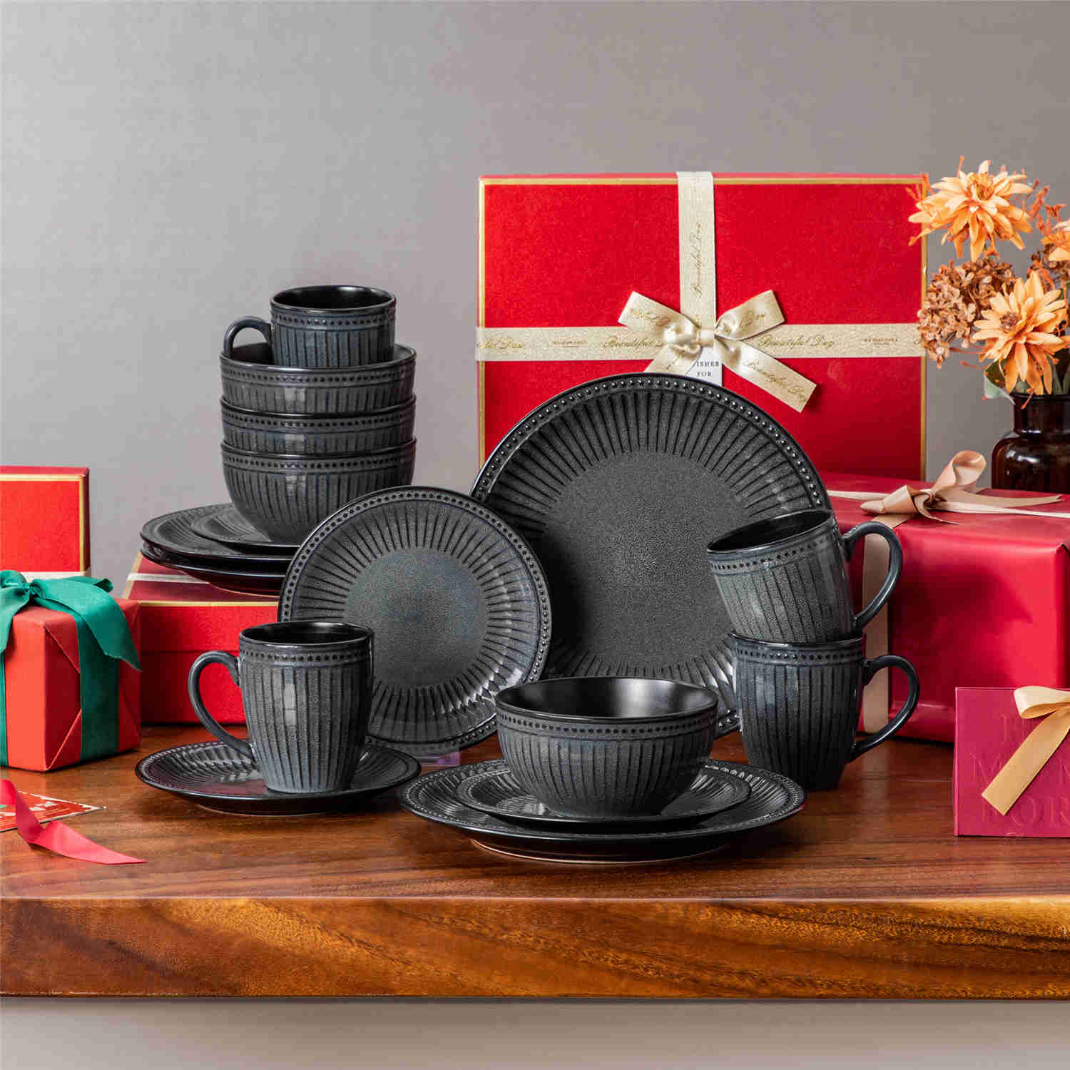 Modern Rustic Dinnerware 16-Piece Stoneware Set