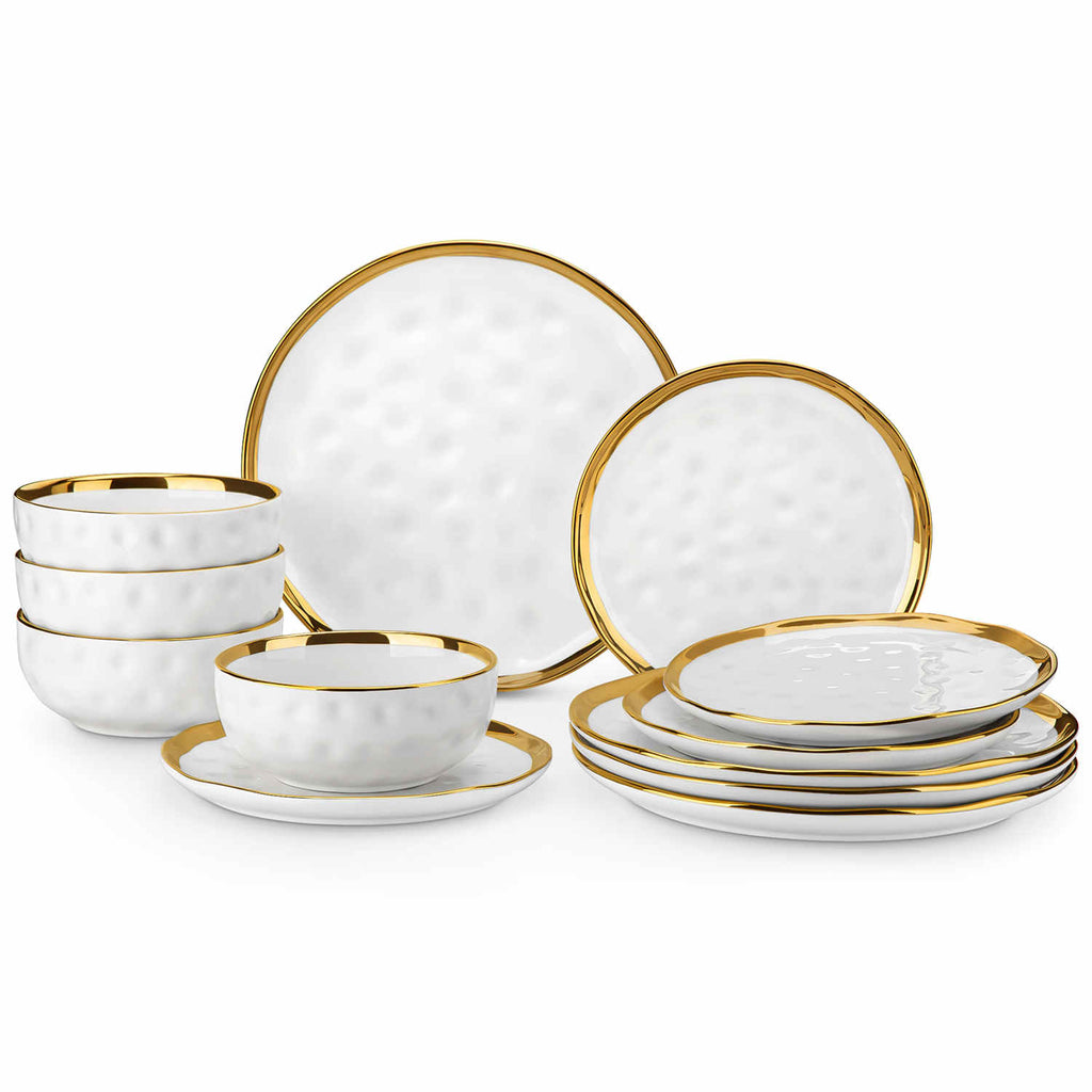 Elegant 12-Piece Dinnerware | Gold Rimmed Porcelain