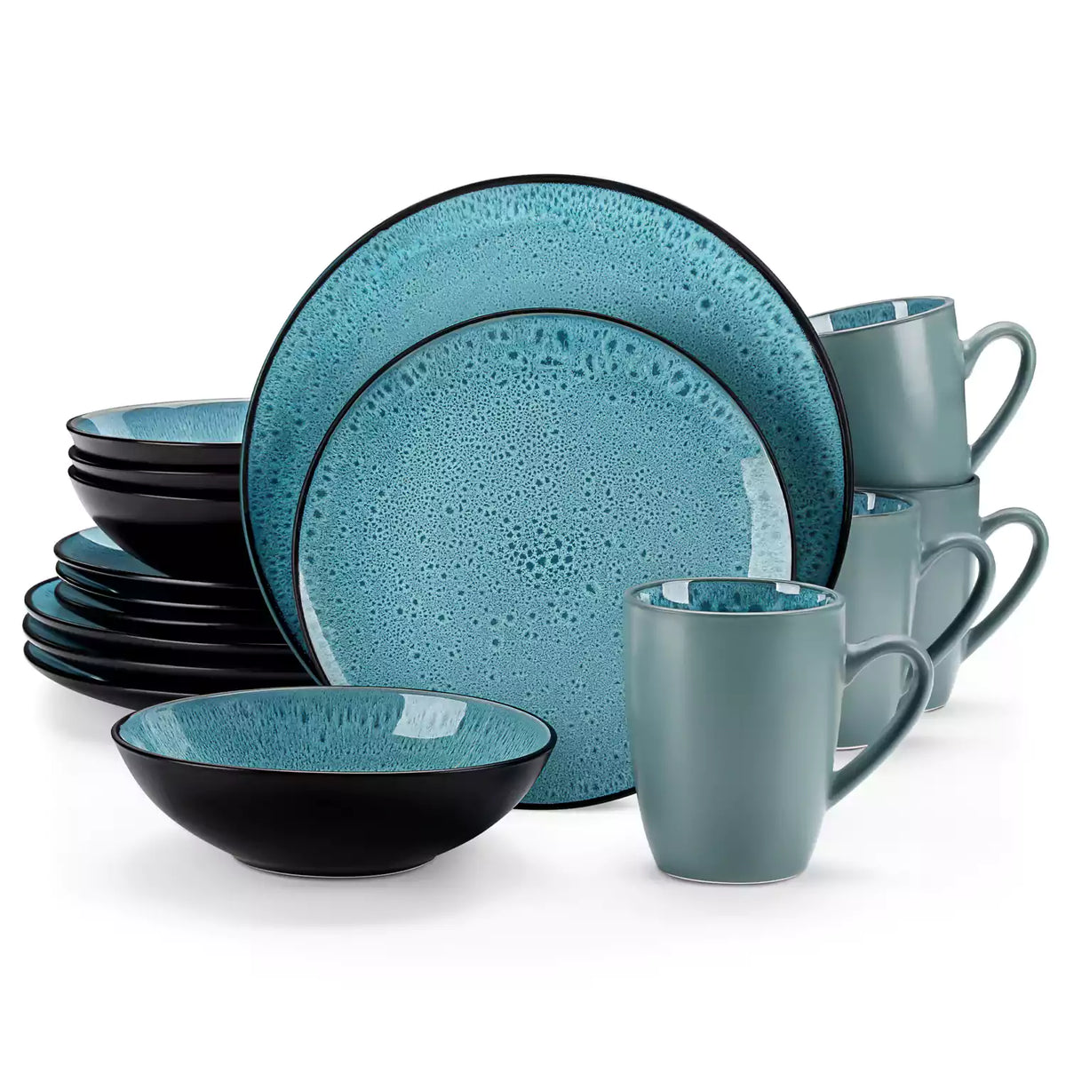 Bubble 16 Piece Stoneware Dinnerware Set With A Modern Textured Design - Perfect For Elevating Everyday Meals - Green