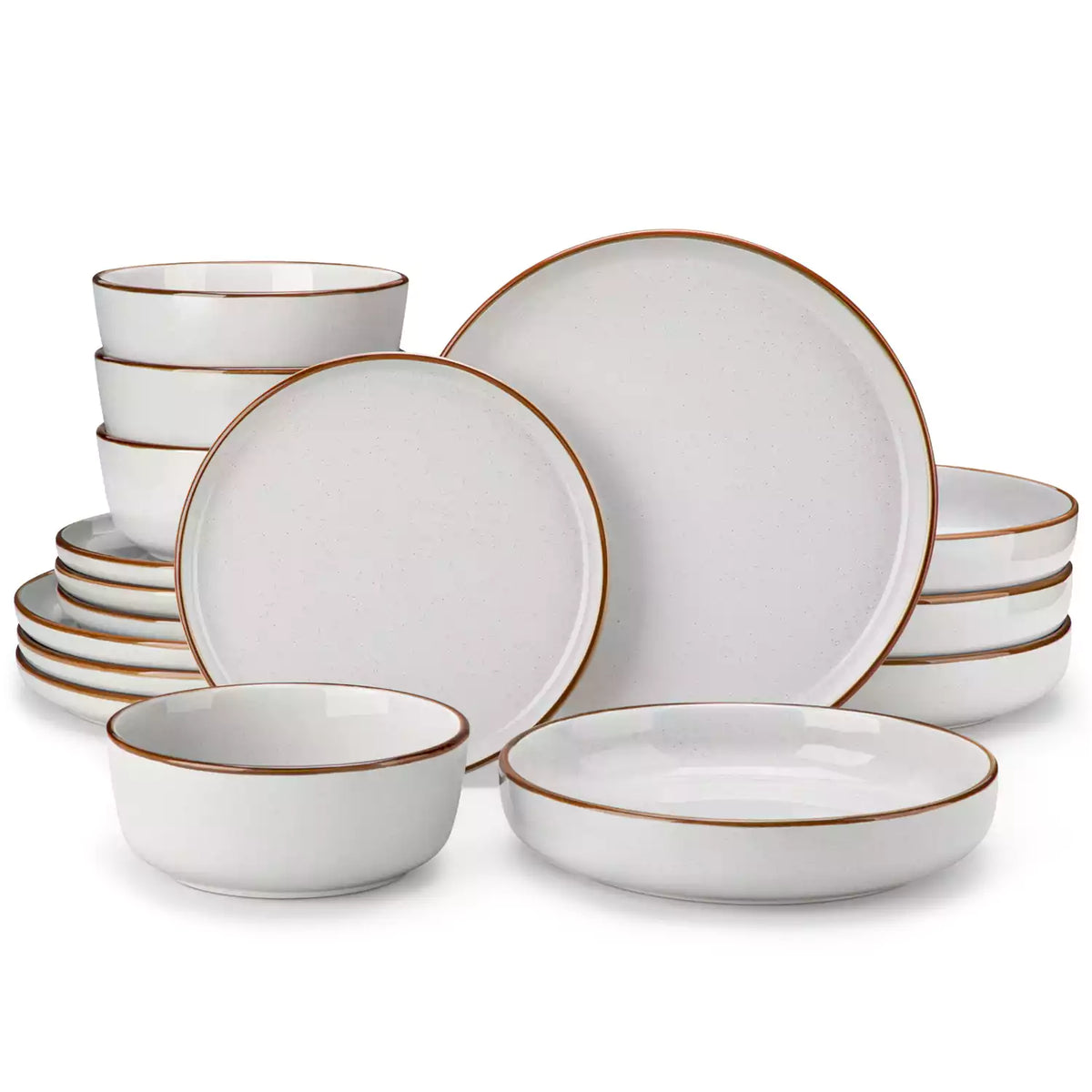 Loire 16-Piece Stoneware Dinnerware Set With A Refined Speckled Glaze And Earthy Brown Trim Ideal For Everyday Meals or Casual Gatherings - Grey