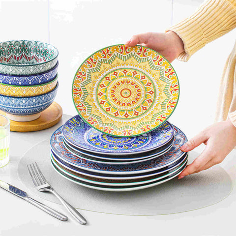 12-Piece Mandala Set Vibrant Boho Tableware - Main Image