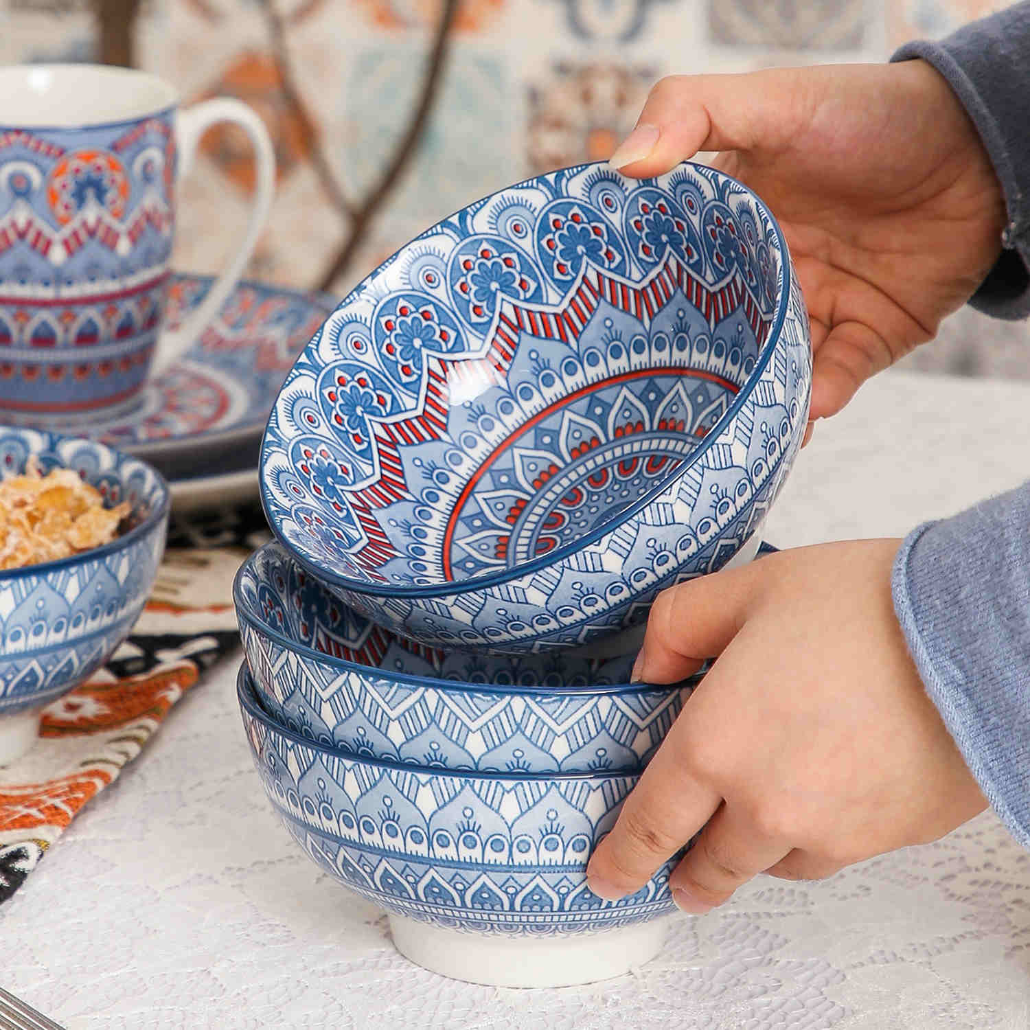 Mandala Cereal Bowls | Bohemian Flair | Set of 4