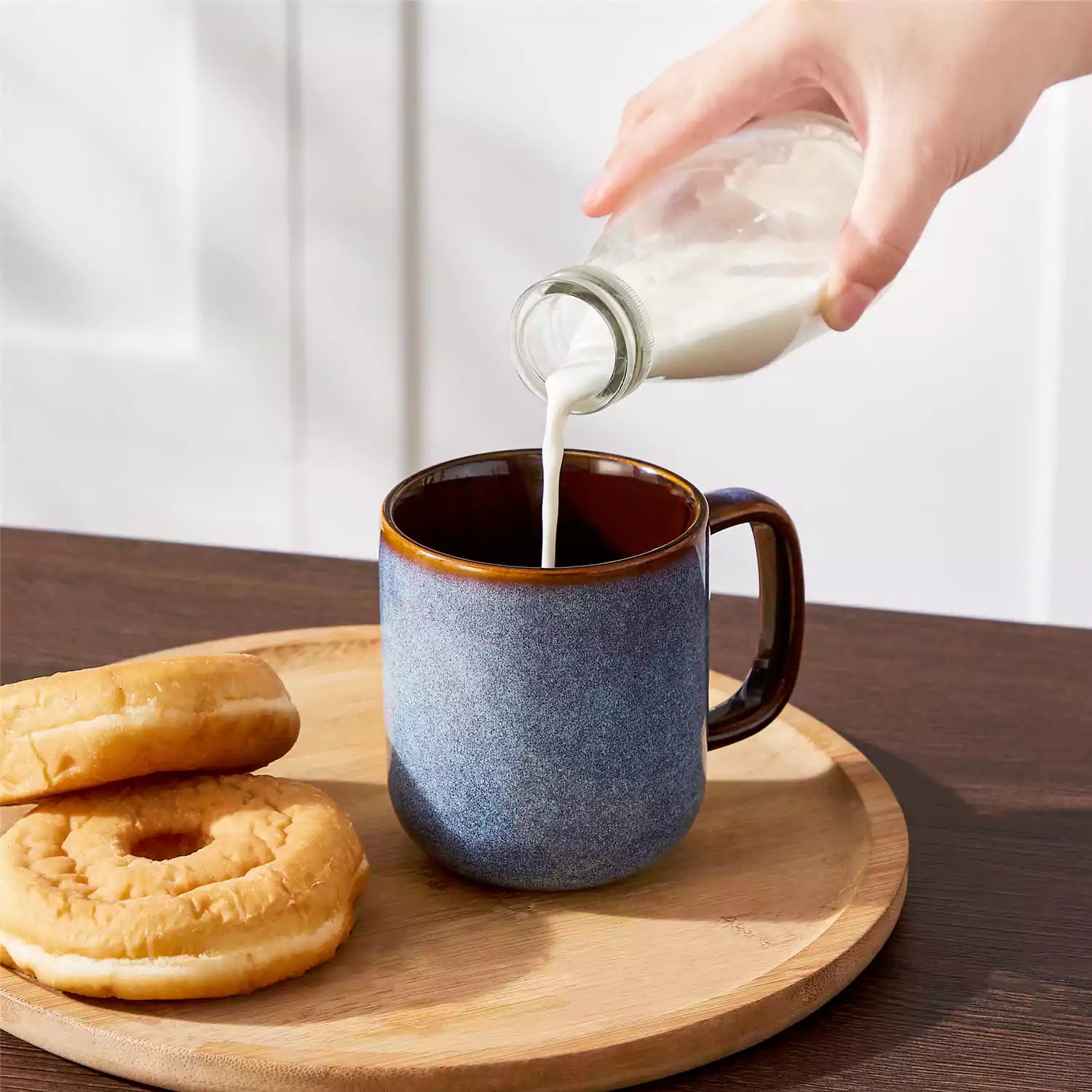 Cup of coffee with latte art cookies and coffee beans on a wooden table featuring onion mugs set of 4 in 12oz