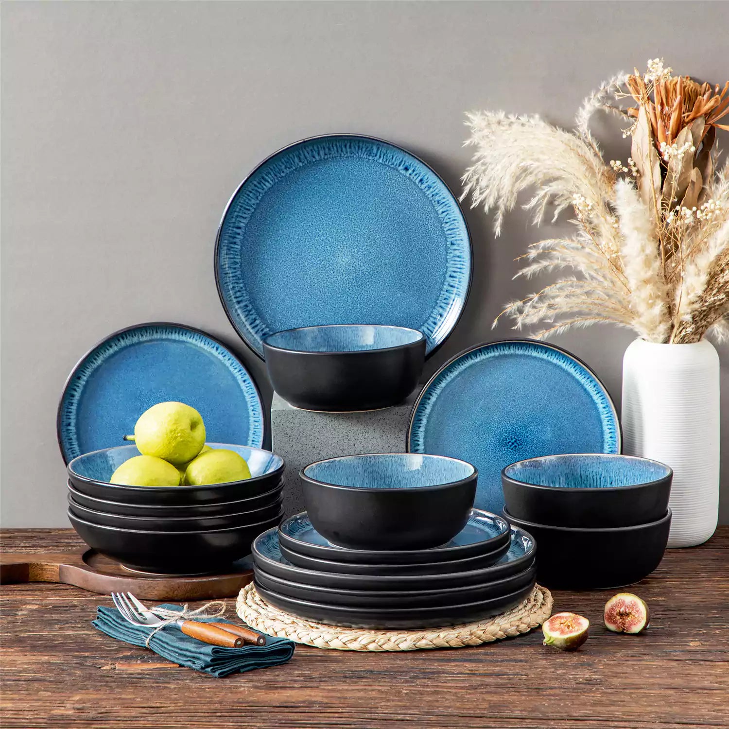Ceramic Plates Blue Stoneware Dinner Sets Willow Indigo Blue