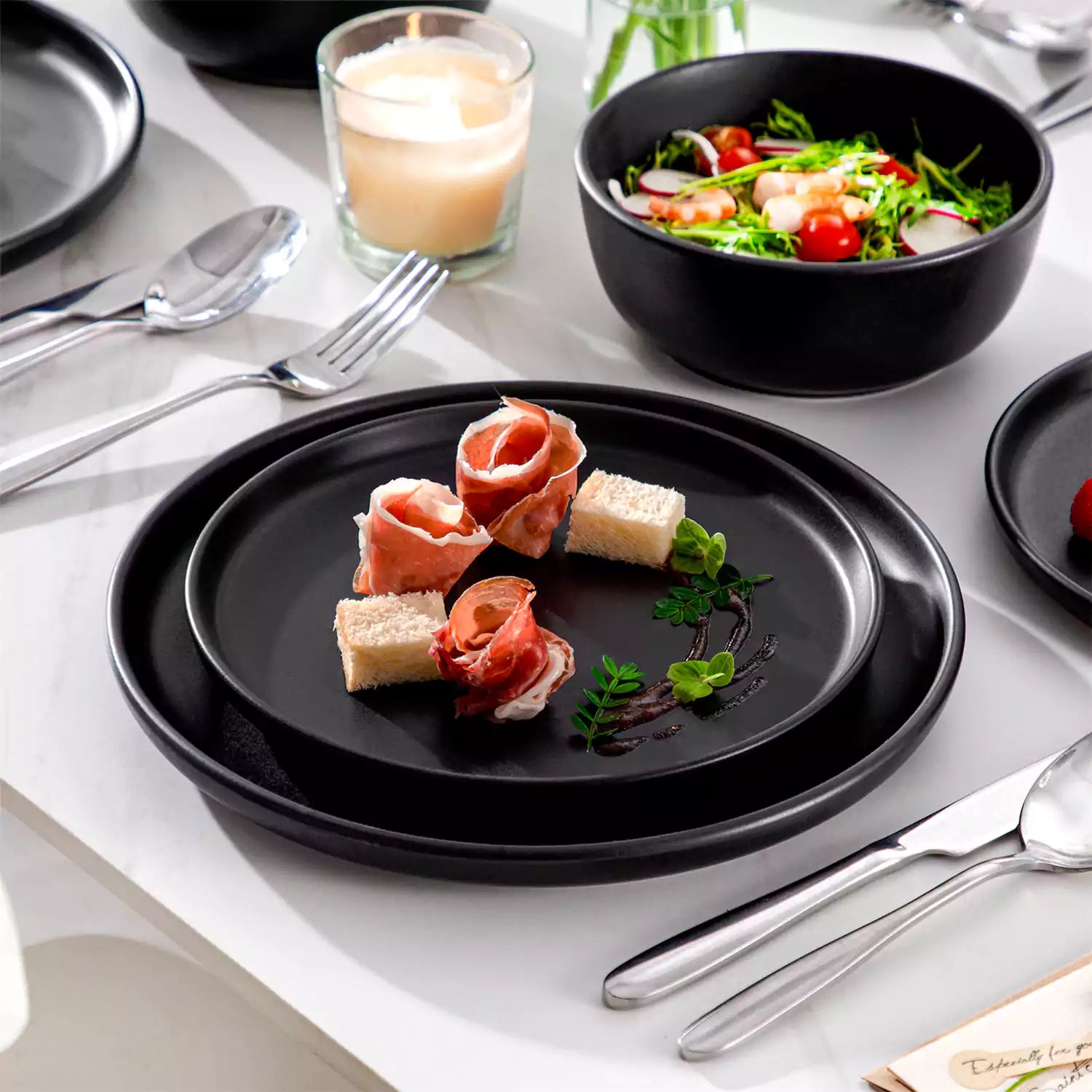 Food Matte Black Plates Gibson Soho Lounge Bowery 32 Piece Matte