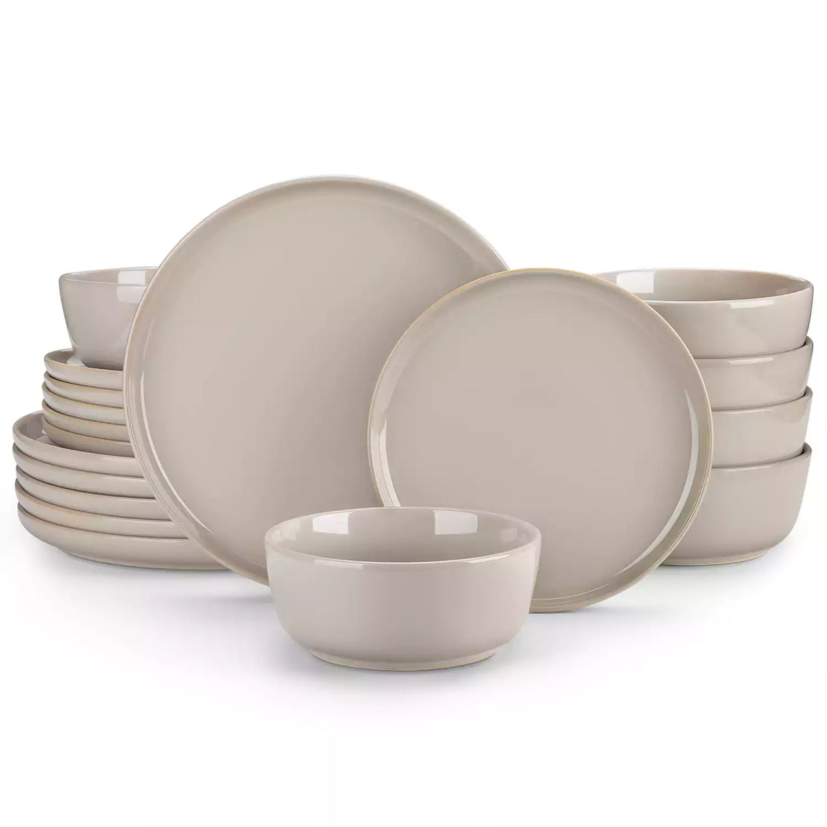 Playa 18-Piece Stoneware Dinnerware Set with plates and bowls for 6 - featuring a unique grey reactive glaze and a farmhouse-inspired style-vancasso