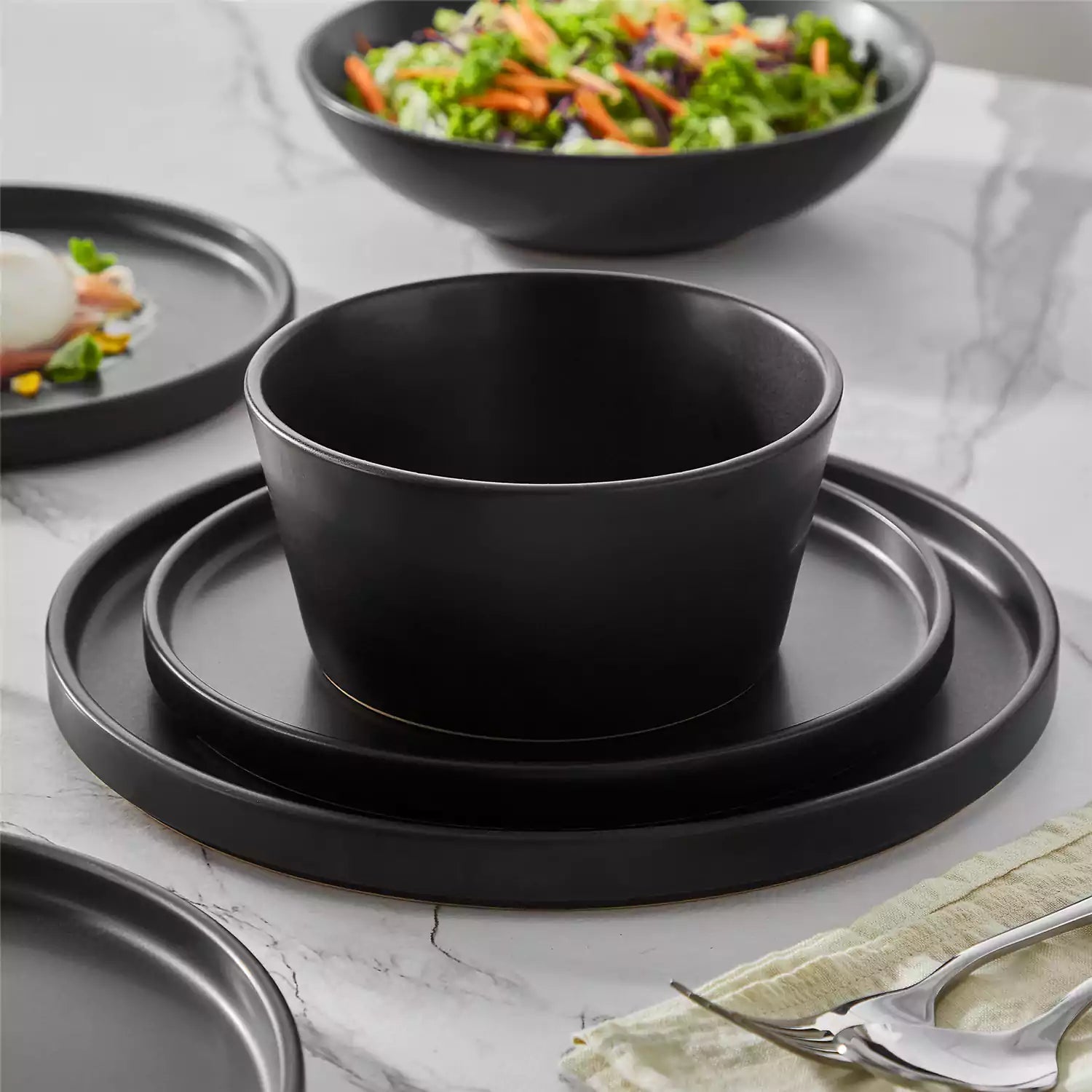 Vancasso Matte Black Dish Set Modern Matte Dinnerware Set 24-Piece