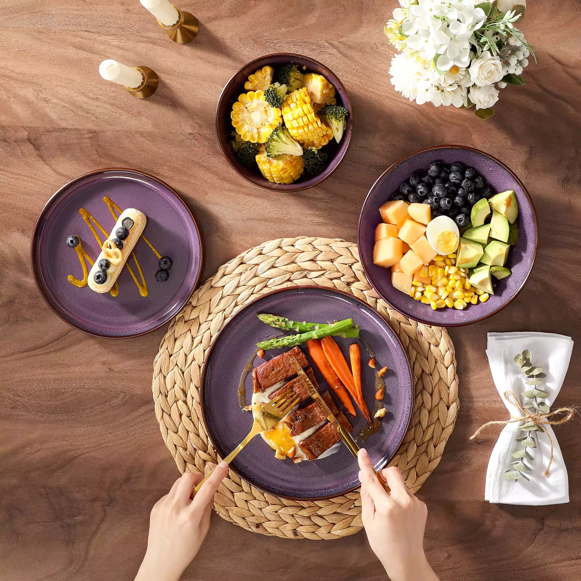Sata 24-Piece Dinnerware Set | Stoneware Service for 6