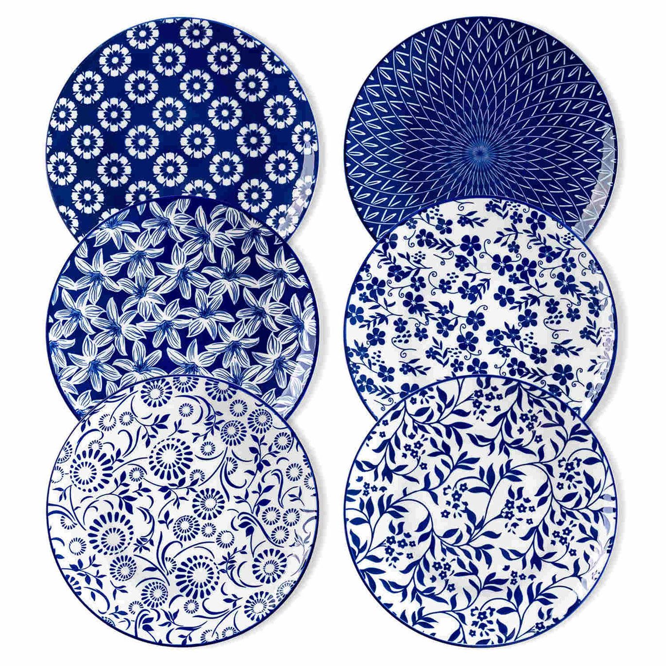 vancasso Bella Blue 10.5 Dinner Plate Set van 4, Handgeschilderde