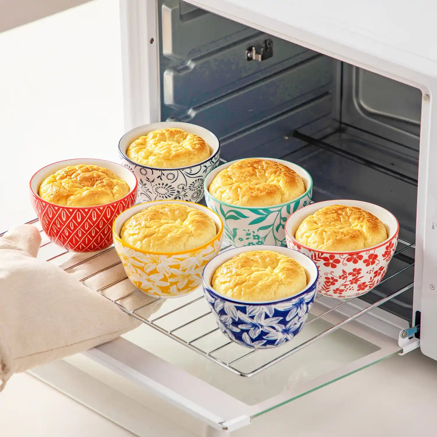 Selene porcelain vibrant dessert bowls set of 6 indigo yellow crimson floral tablescape with dinnerware accents