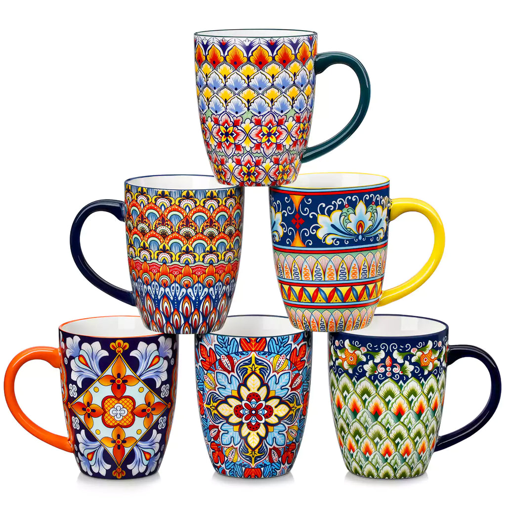 Boho Porcelain Mug Set of 6