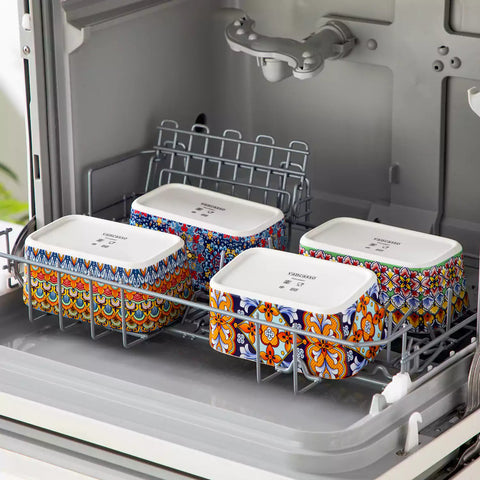 Midnight blue porcelain butter dish with wooden lid in boho chic style - perfect for a colorful breakfast table with bread and coffee-vancasso