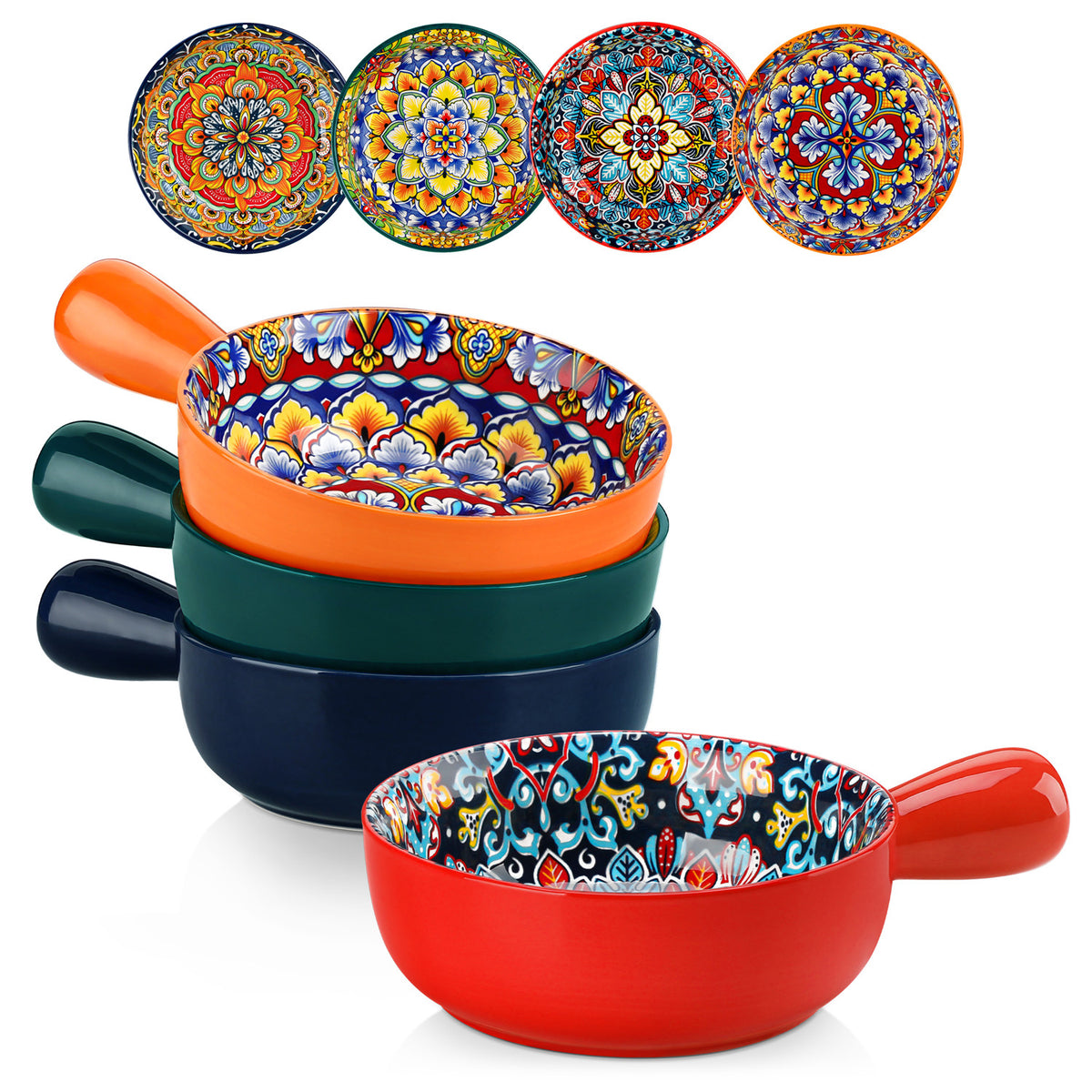 Aazon.co | WK WENKRYGDN Ceraic Soup Bowl With Handle, Boheian Soup Crock Oven Safe 32 Oz