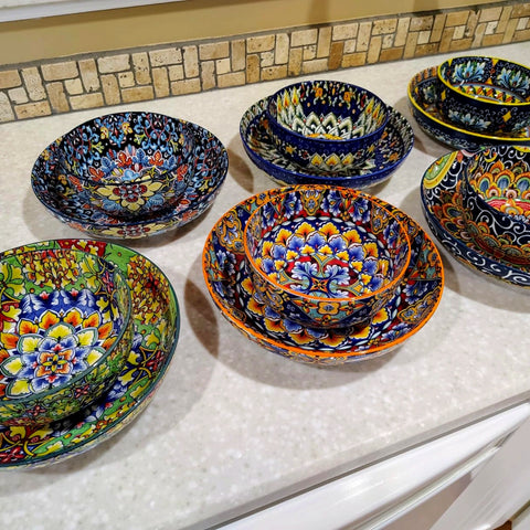 vancasso Simi 24-Piece Dinnerware Set With Double-Sided Bowls, Showcasing Vibrant Bohemian Patterns For An Elegant And Versatile Table Setting.