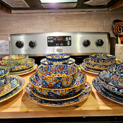 vancasso Simi 24-Piece Dinnerware Set With Double-Sided Bowls, Showcasing Vibrant Bohemian Patterns For An Elegant And Versatile Table Setting.
