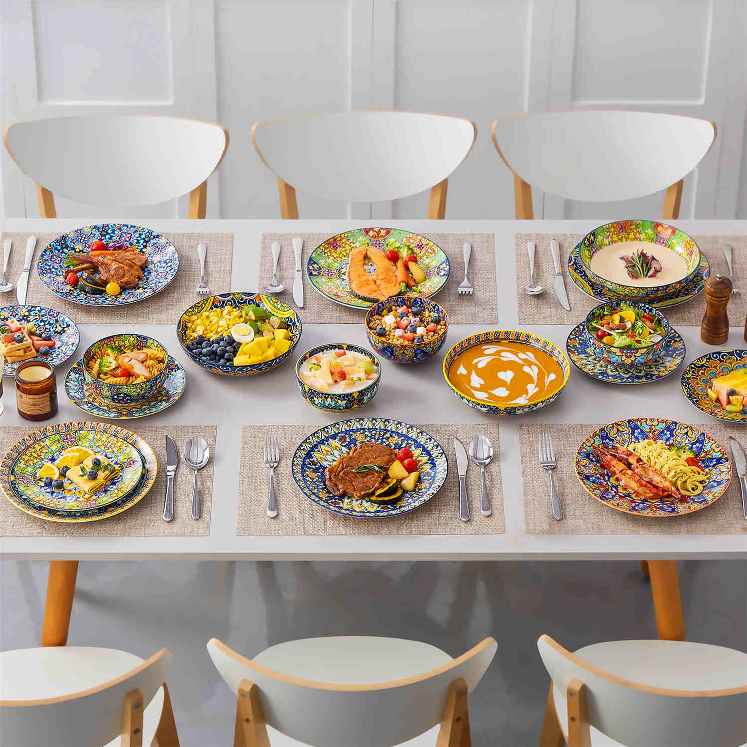 Dish Set Patterns Vibrant 24-Piece Dinnerware | Bohemian Patterns | Porcelain