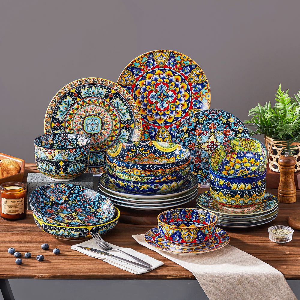 Modern Pattern Tableware Vibrant 24-Piece Dinnerware | Bohemian Patterns | Porcelain