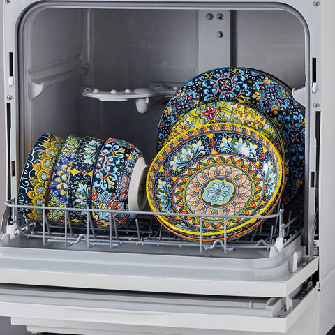 vancasso Simi 24-Piece Dinnerware Set With Double-Sided Bowls, Showcasing Vibrant Bohemian Patterns For An Elegant And Versatile Table Setting.