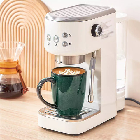 Set of 4 Starry 16oz stoneware mugs in green with reactive glaze finish styled on a marble countertop with fresh coffee