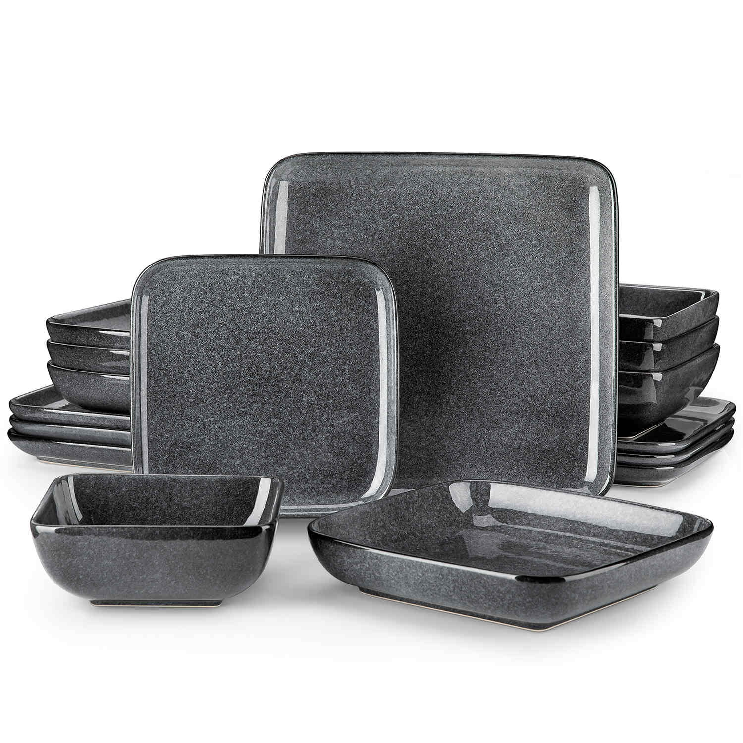 Square Tableware Reactive Glaze Square Dinnerware Set | Stern 16 Piece Stoneware Set ...