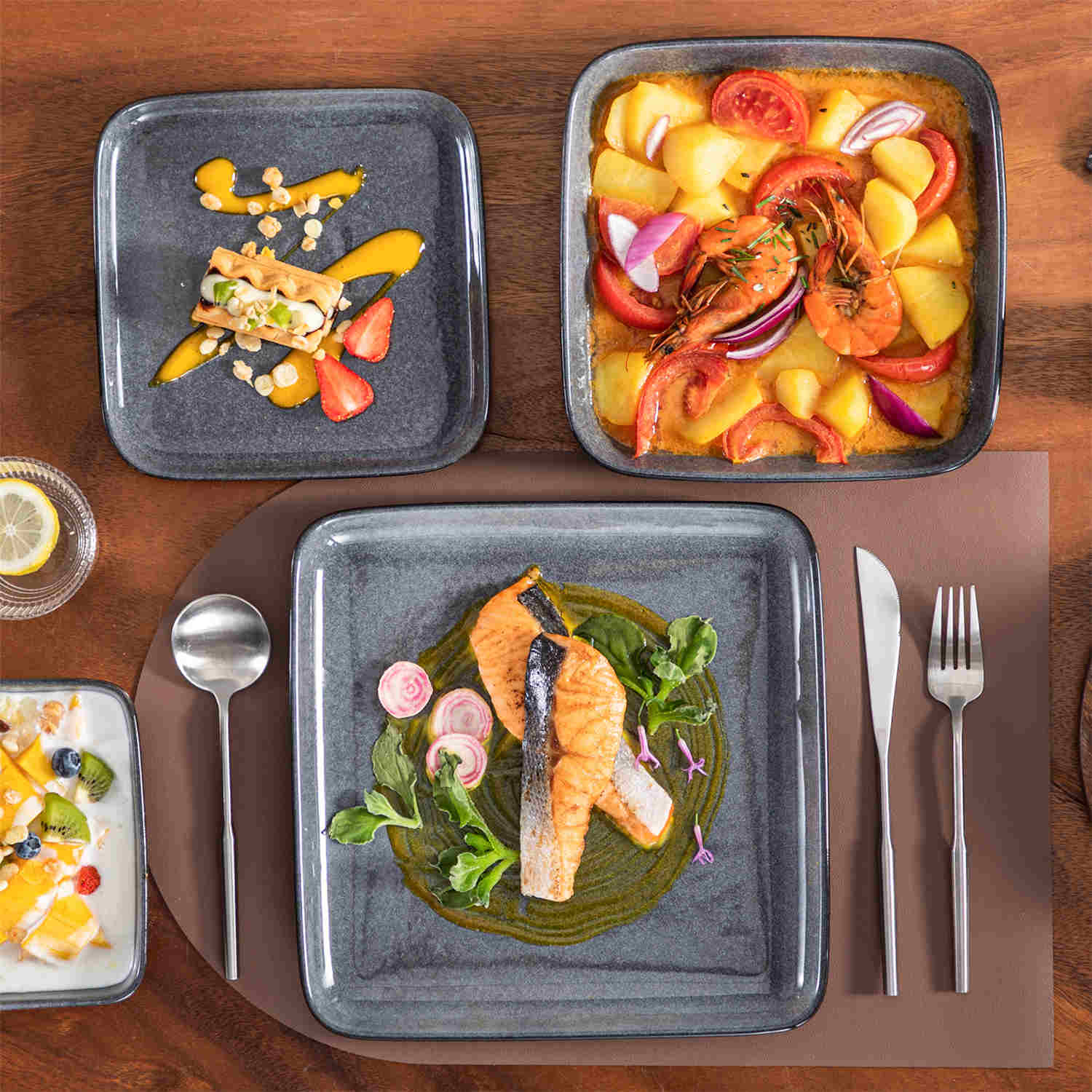 Square Tableware Rustic Charm Dinnerware | 16 Piece Stoneware Set