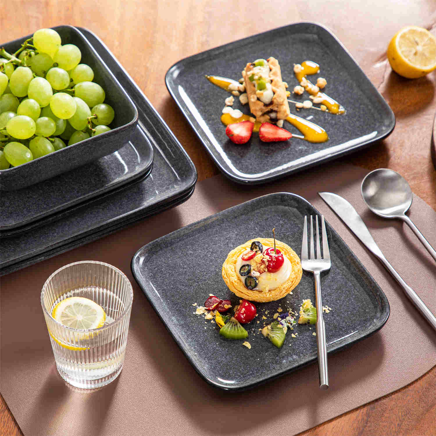 Square Tableware Rustic Charm Dinnerware | 16 Piece Stoneware Set