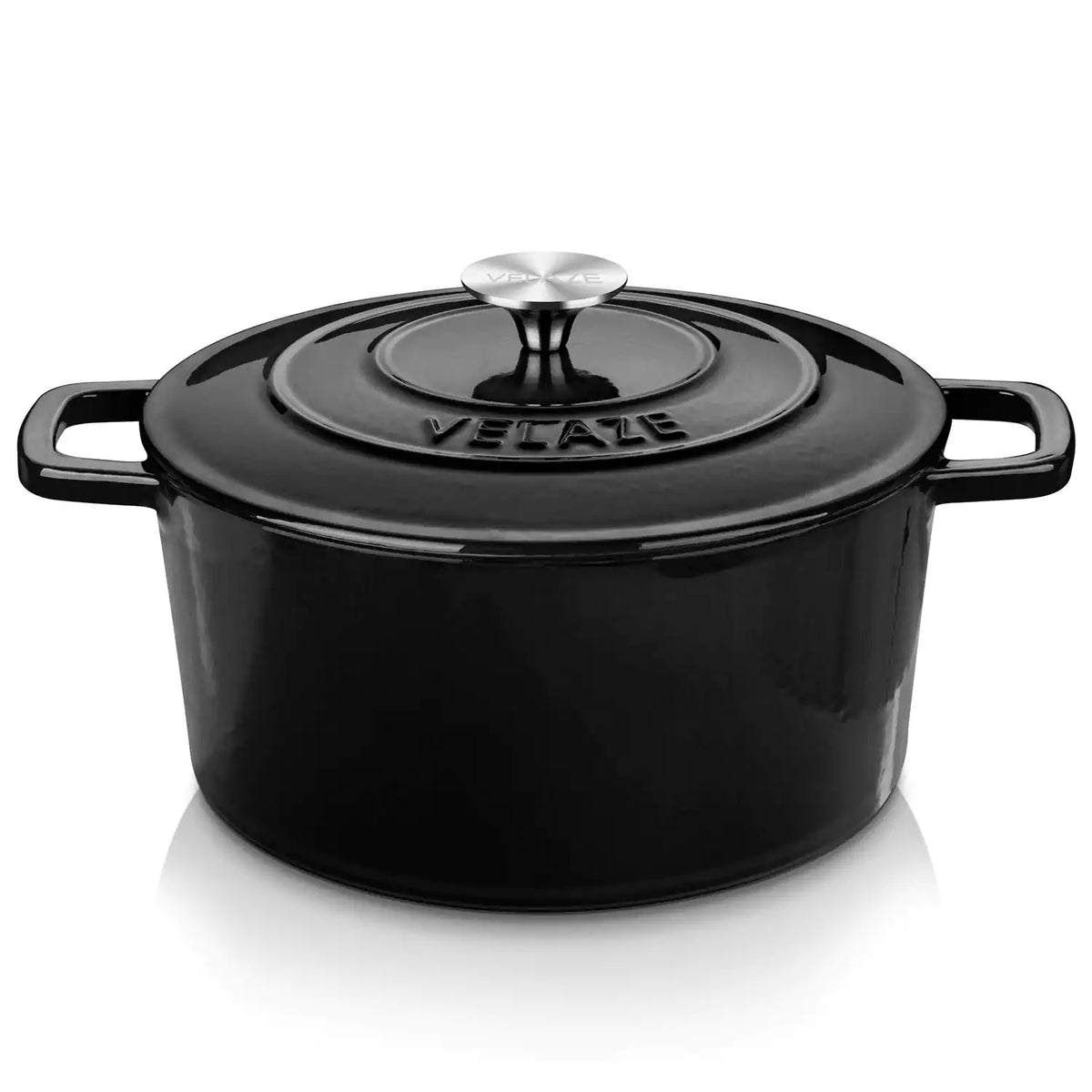 Velaze 6qt Enameled Cast Iron Round Dutch Oven With Lid - Featuring A Durable Enamel Finish - Ideal For Slow Cooking - Baking - And Braising - Black