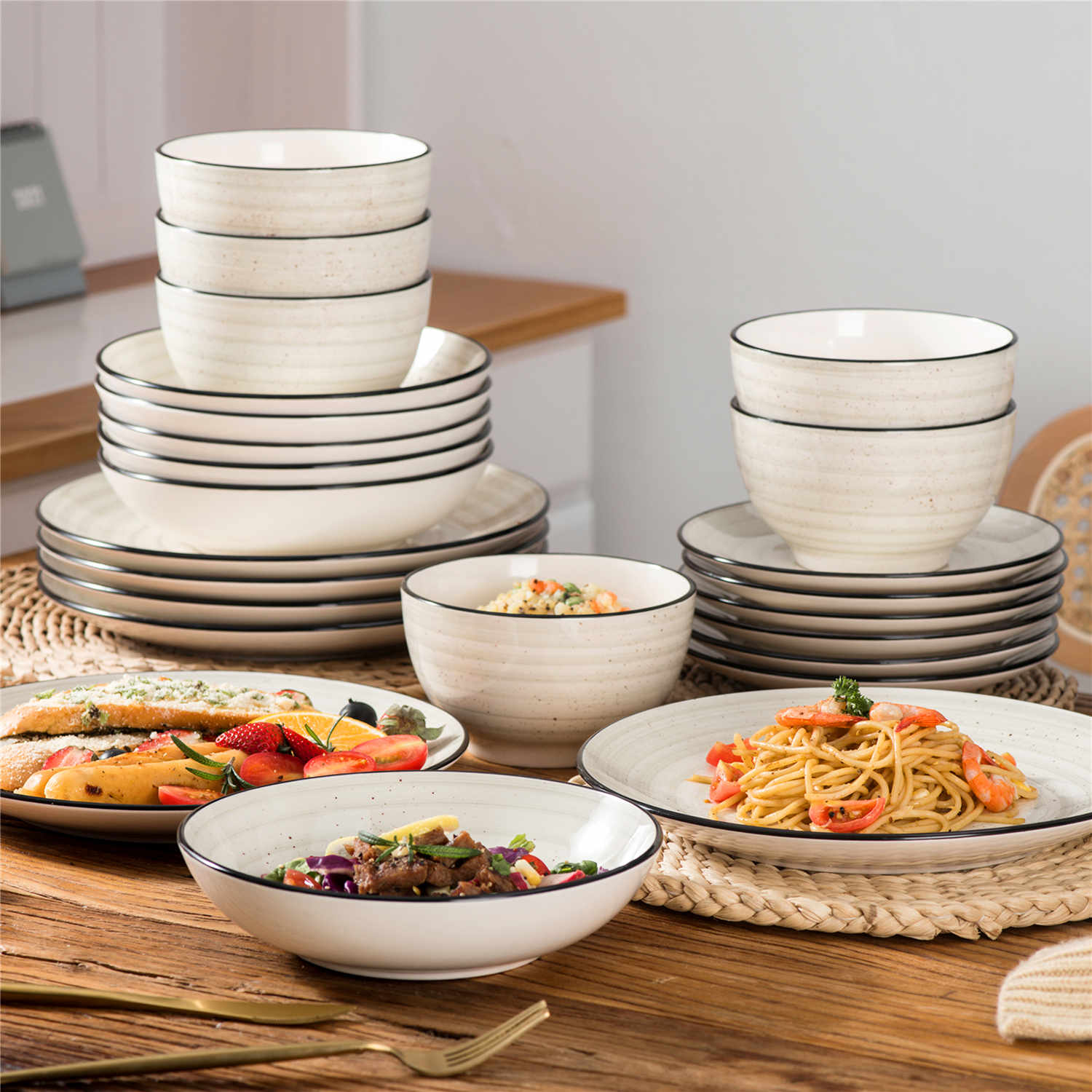 Vancasso Bonbon Green Dinnerware Set, 24 Pieces - Stoneware, Ceramic, Safe  Material, Stackable, Versatile, Perfect for Dinner Service