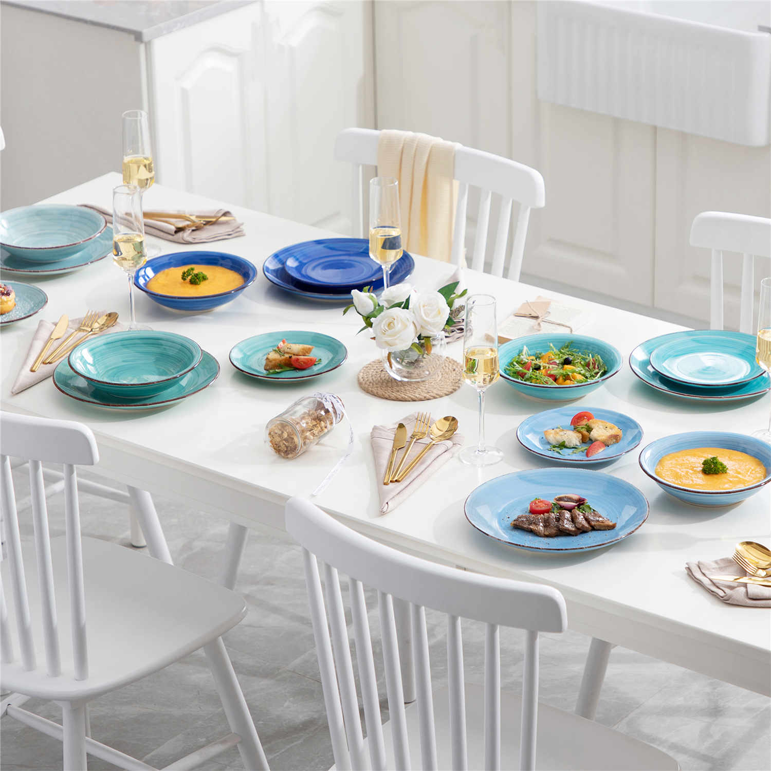 Dishware Collection Point Glossy Spiral Dinnerware | 18 Piece Set | Handmade
