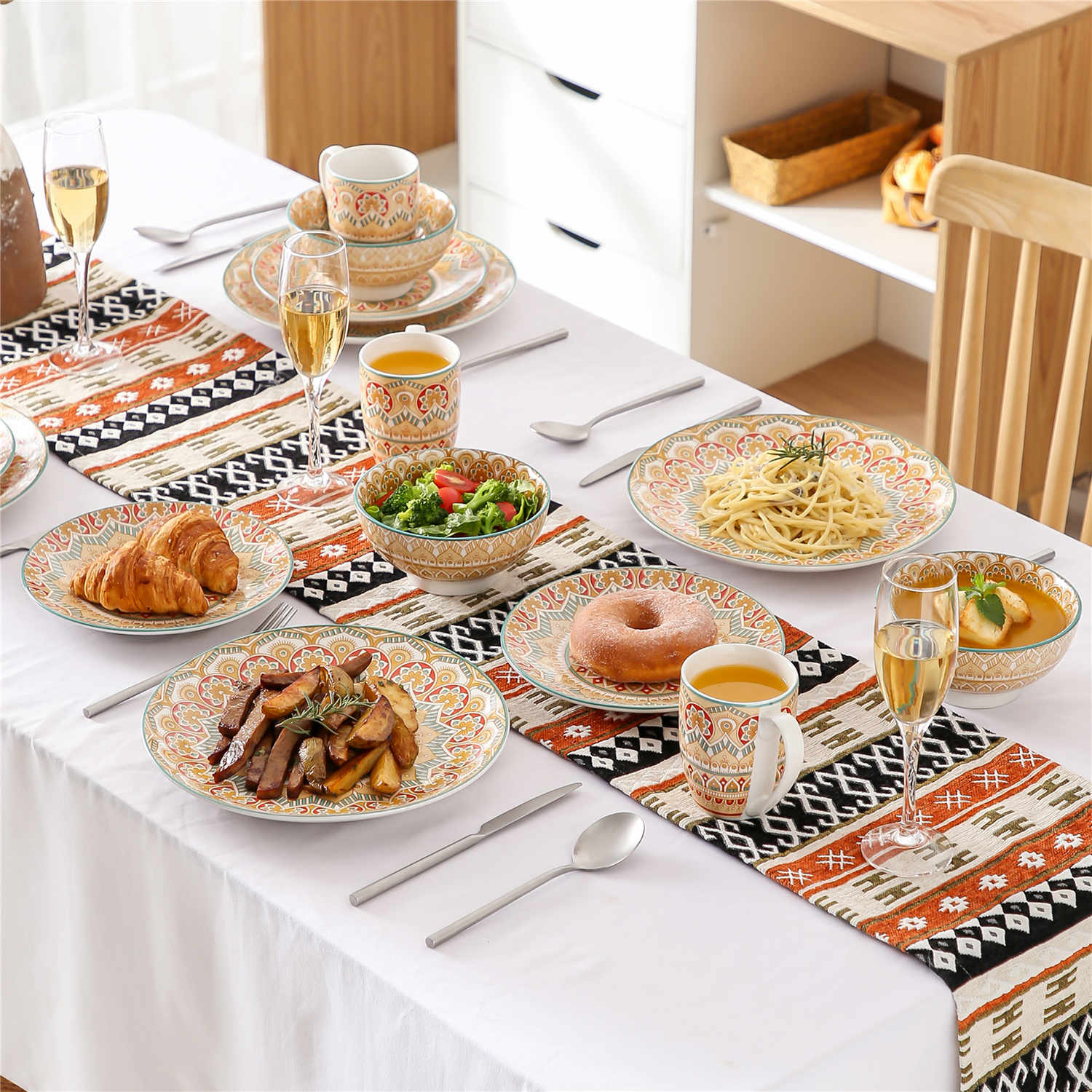 Mandala Dinnerware Set | Bohemian Flair | 16 Pieces