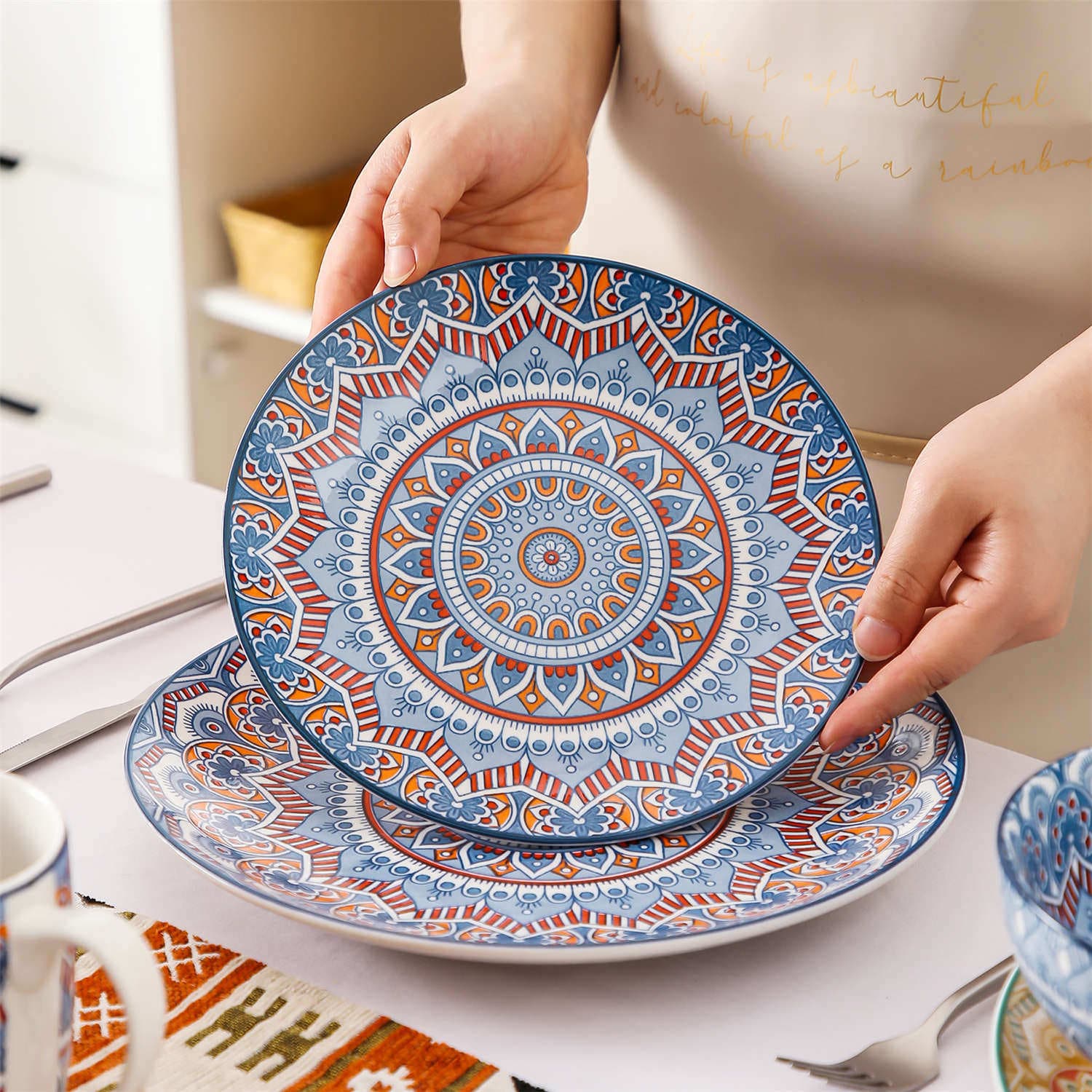 Mandala Dinnerware Set | Bohemian Flair | 16 Pieces