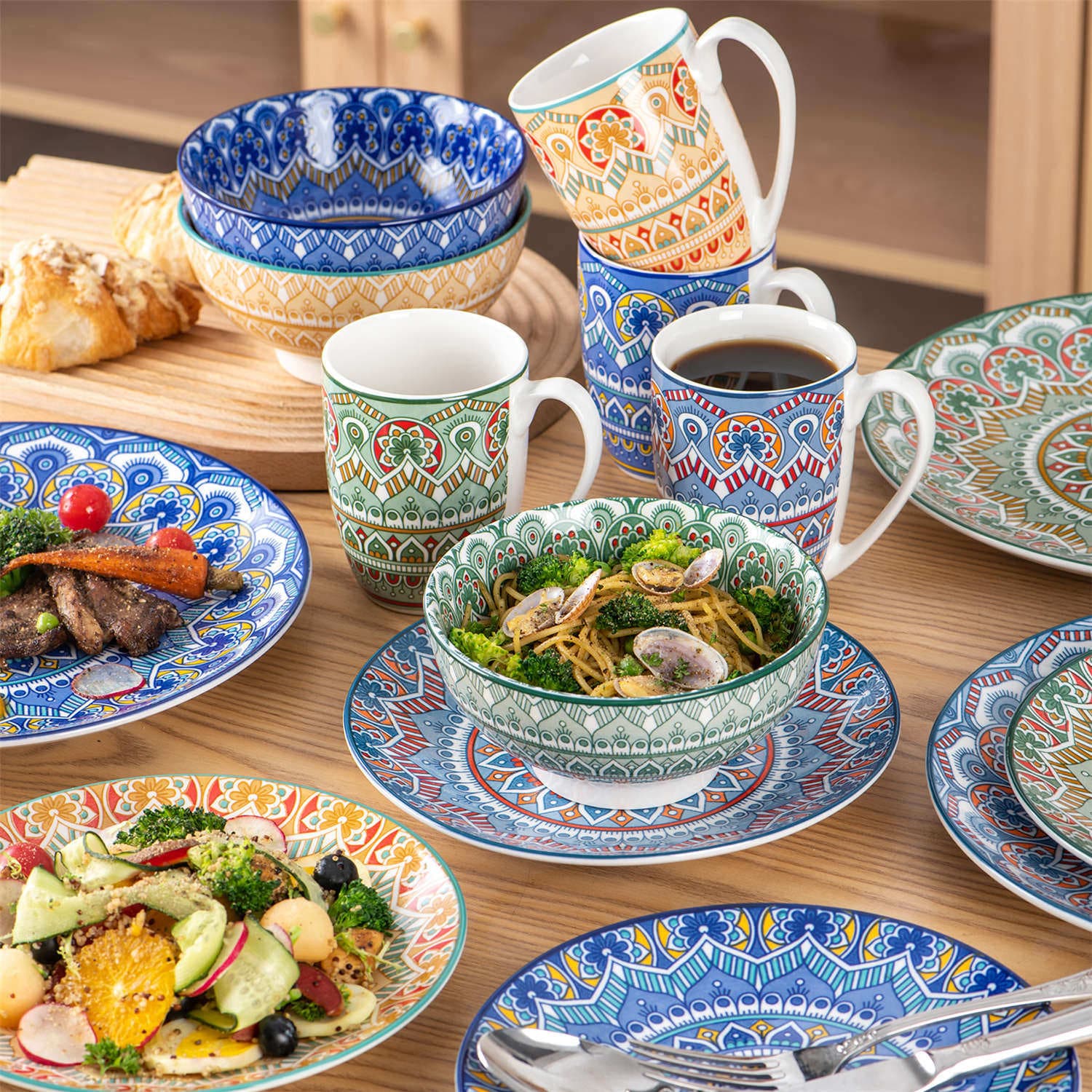Mandala Dinnerware Set | Bohemian Flair | 16 Pieces