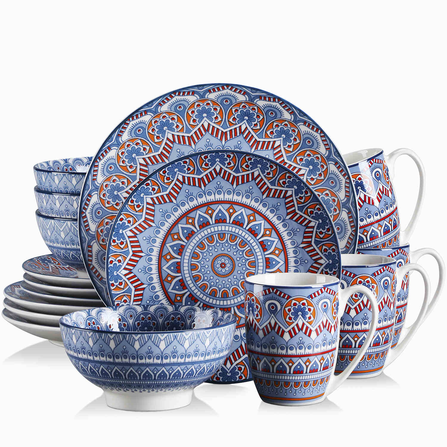 Mandala Dinnerware Set | Bohemian Flair | 16 Pieces